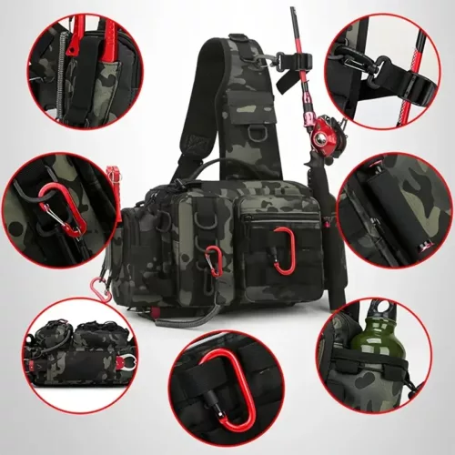 Sac à dos de pêche multifonction avec poches modulables et sangles Molle robustes
