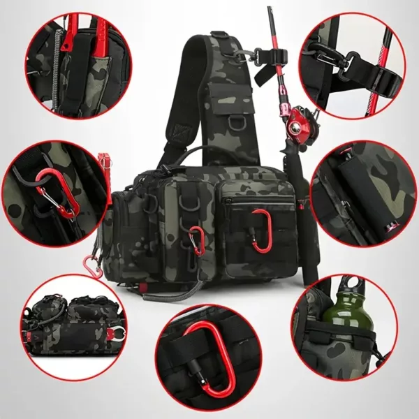 Sac à dos de pêche multifonction avec poches modulables et sangles Molle robustes