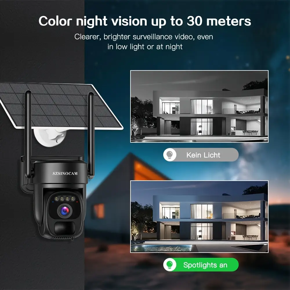 Caméra de surveillance extérieure solaire sans fil 1080P HD avec vision nocturne