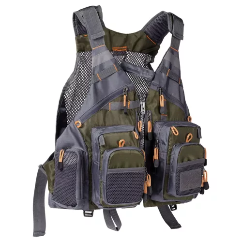 Gilet de pêche respirant multifonction – poches multiples – gris foncé