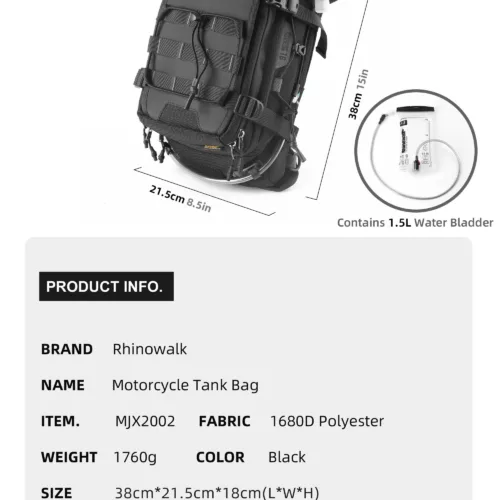 Sac de moto étanche multifonction avec système MOLLE et housse de pluie intégrée