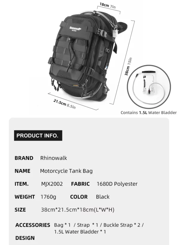 Sac de moto étanche multifonction avec système MOLLE et housse de pluie intégrée