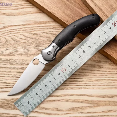Mini couteau pliant de poche – lame acier inox, manche bois, motif gravé