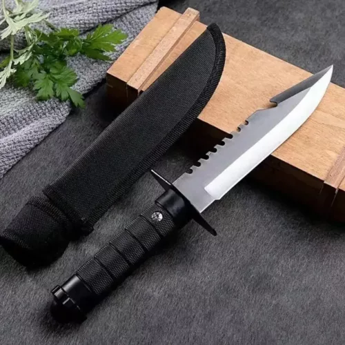Alternative view of Couteau de survie tactique droit en acier – lame fixe légère noir mat