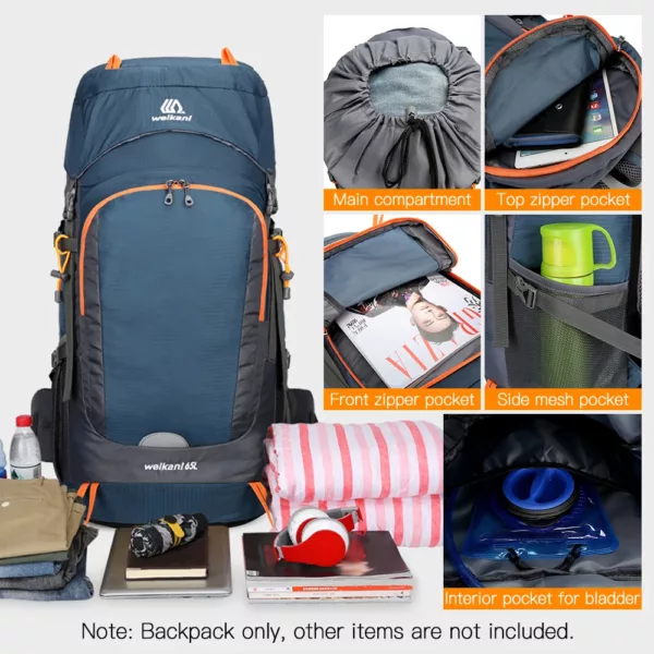 Sac à dos randonnée 65L imperméable avec housse pluie – résistant et léger – Image 32