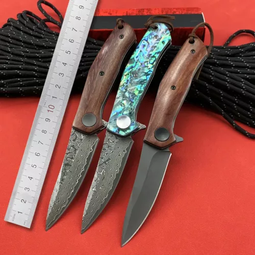 Alternative view of Couteau de chasse en acier damas VG10 – lame fixe tactique avec manche bois