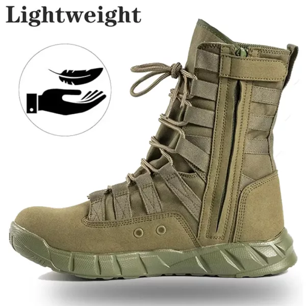 Bottes de combat tactiques homme – cuir respirant – vert militaire désert