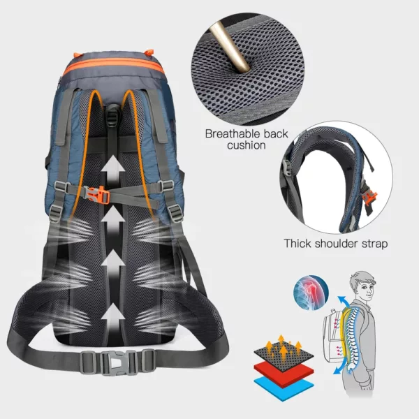Sac à dos randonnée 65L imperméable avec housse pluie – résistant et léger – Image 29