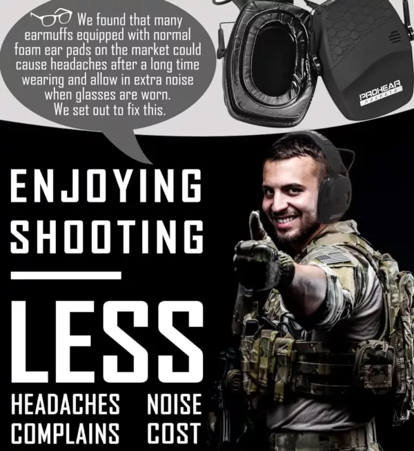 Casque anti-bruit électronique tactique pour chasse et tir – noir pliable