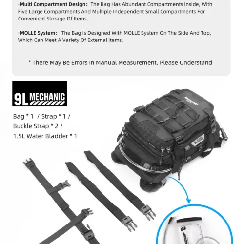 Sac de moto étanche multifonction avec système MOLLE et housse de pluie intégrée