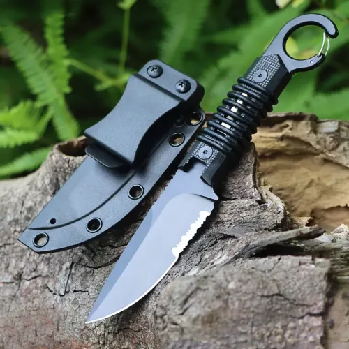 Alternative view of Couteau de chasse lame fixe en acier inoxydable – poignée bois – étui inclus