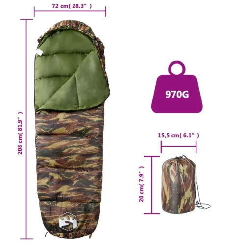 Sac de couchage momie pour camping – léger, zip double, 3 saisons – gris/bleu