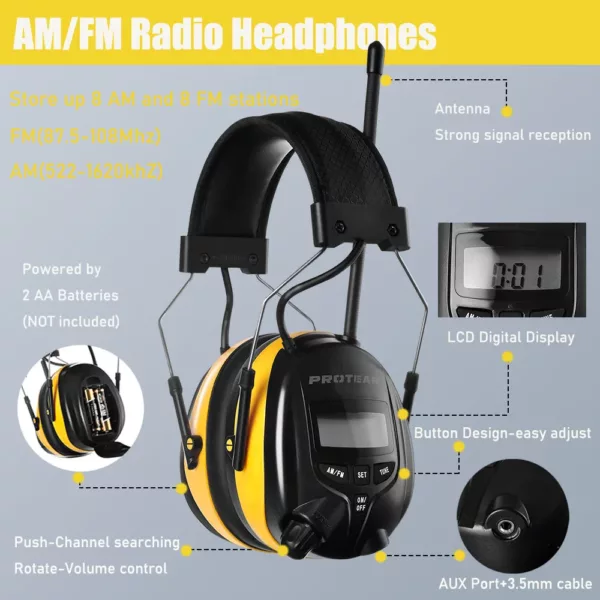 Casque anti-bruit électronique avec radio AM/FM – NRR 25dB – noir sécurité