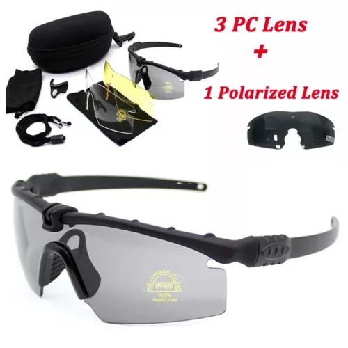 Lunettes tactiques polarisées UV400 – protection tir, chasse et airsoft noir