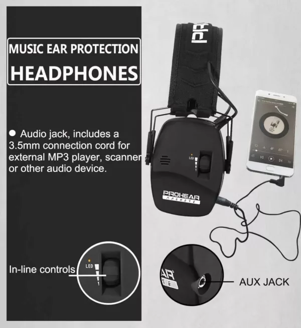Casque anti-bruit électronique tactique pour chasse et tir – noir pliable