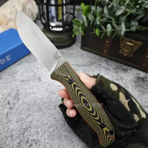 Couteau de chasse à lame fixe – acier inoxydable avec étui – poignée bois