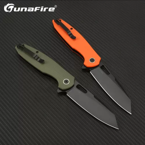 Couteau pliant de chasse en acier 14C28N – lame tranchante noir tactique