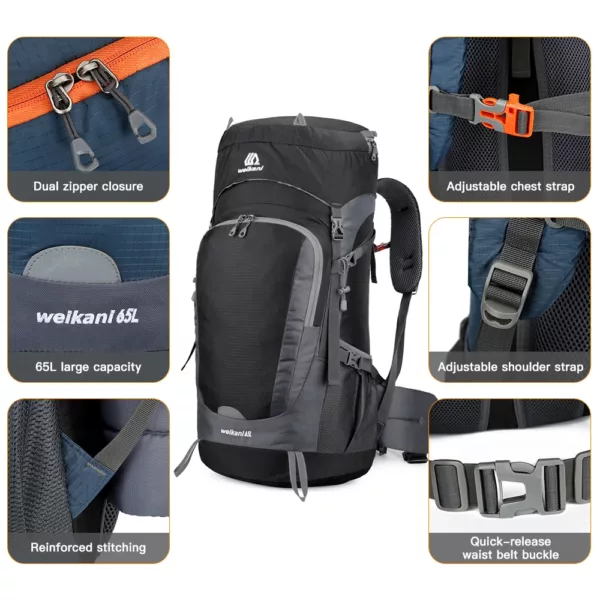 Sac à dos randonnée 65L imperméable avec housse pluie – résistant et léger – Image 31