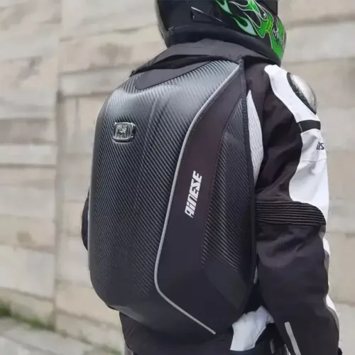 Sac à dos moto rigide étanche en fibre de carbone – style course et voyage