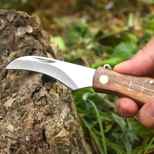 Alternative view of Couteau pliant de chasse multifonction – lame acier inox noire, poignée bois