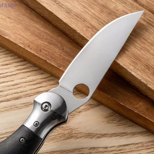 Alternative view of Mini couteau pliant de poche – lame acier inox, manche bois, motif gravé