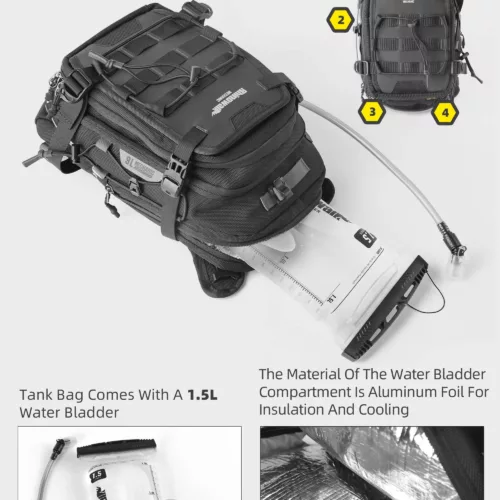 Sac de moto étanche multifonction avec système MOLLE et housse de pluie intégrée
