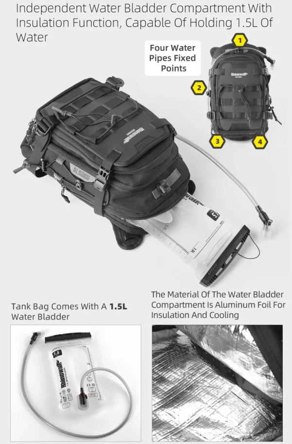 Sac de moto étanche multifonction avec système MOLLE et housse de pluie intégrée
