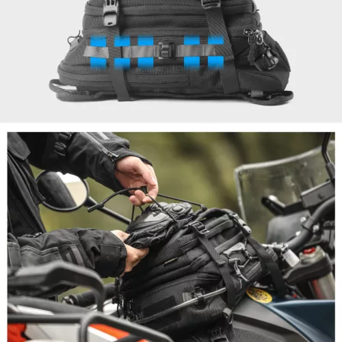 Sac de moto étanche multifonction avec système MOLLE et housse de pluie intégrée