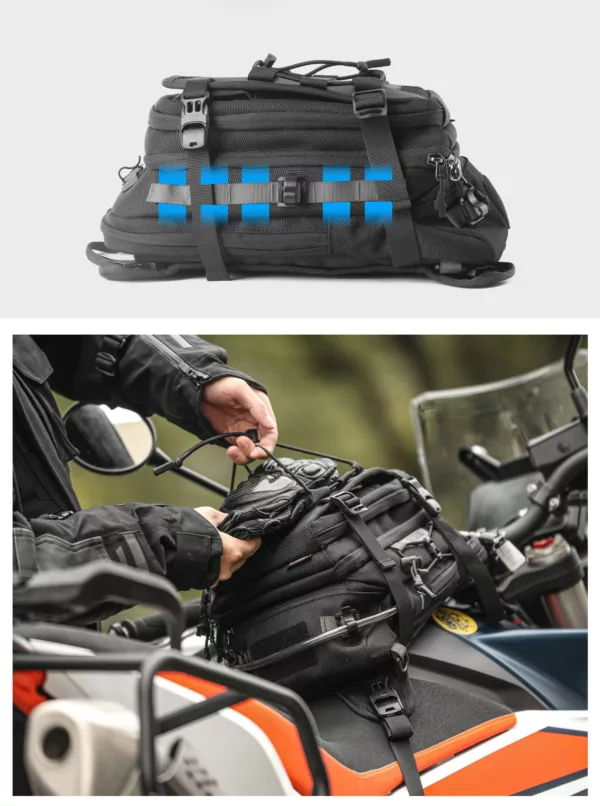 Sac de moto étanche multifonction avec système MOLLE et housse de pluie intégrée