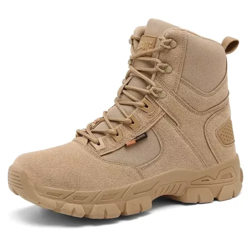 Bottes tactiques homme imperméables en cuir – cheville haute beige désert