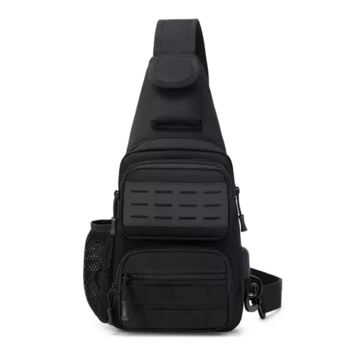 Sac bandoulière tactique EDC Molle avec port USB – nylon résistant noir