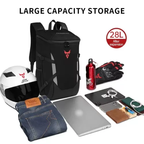 Sac à dos moto étanche avec support casque – réfléchissant et compartiment PC