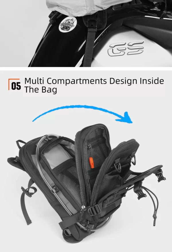 Sac de moto étanche multifonction avec système MOLLE et housse de pluie intégrée