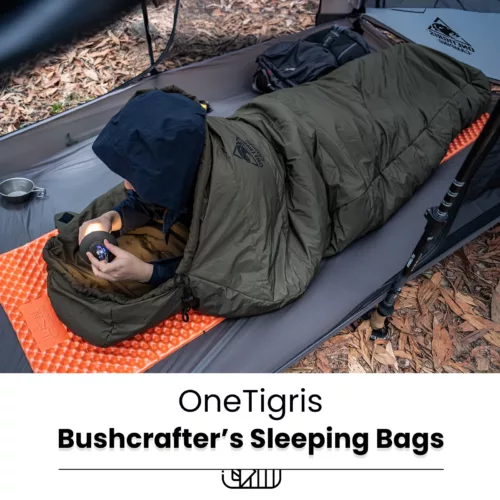 Sac de couchage bushcraft en coton ciré – marron, chaud et imperméable