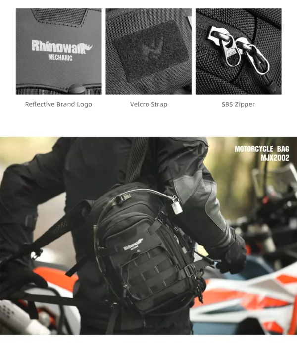 Sac de moto étanche multifonction avec système MOLLE et housse de pluie intégrée