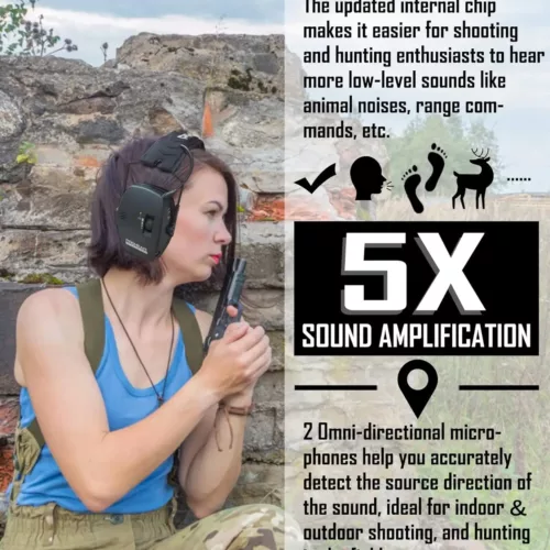 Casque anti-bruit électronique tactique pour chasse et tir – noir pliable