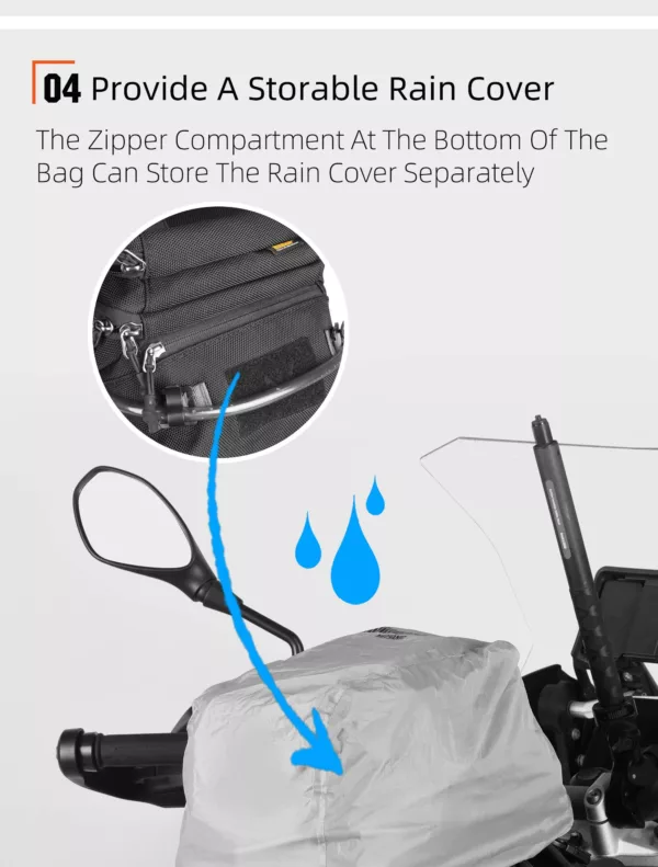 Sac de moto étanche multifonction avec système MOLLE et housse de pluie intégrée