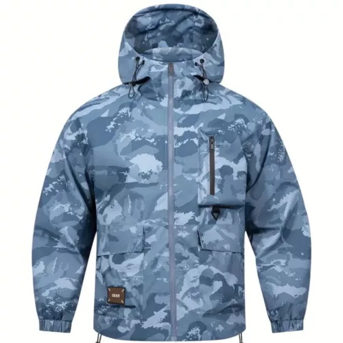 Veste homme camouflage zippée à capuche – style militaire multipoches