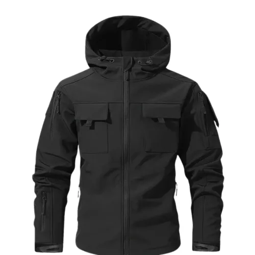 Veste matelassée homme à capuche zippée – chaude et coupe-vent noire