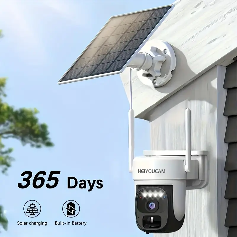 Caméra de surveillance extérieure sans fil solaire – rotation 360° et vision nocturne