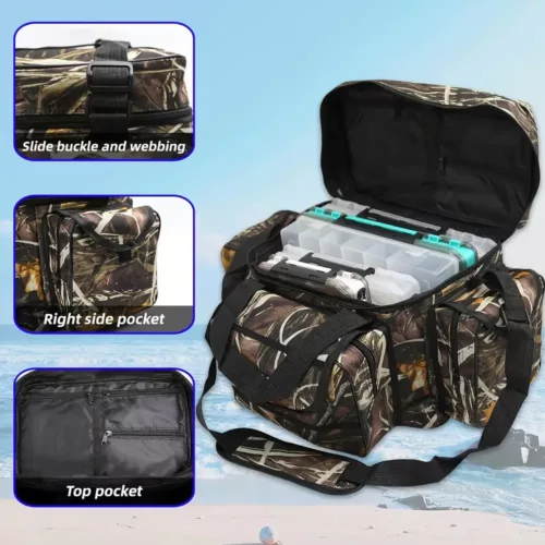 Sac de pêche pour homme grande capacité – motif camouflage et multiples poches