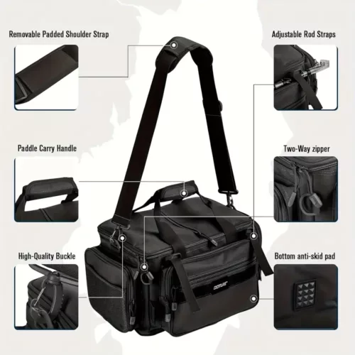 Sac de pêche avec 3 boîtes – toile 600D robuste et rangement multifonction