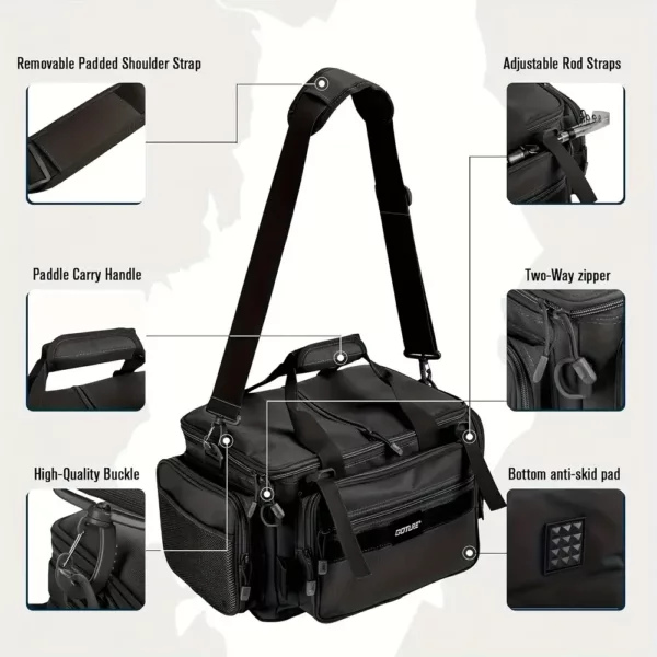 Sac de pêche avec 3 boîtes – toile 600D robuste et rangement multifonction