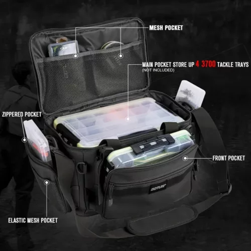 Sac de pêche avec 3 boîtes – toile 600D robuste et rangement multifonction