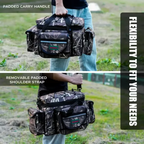 Sac de pêche à bandoulière camouflage – rangement équipement mer et carpe