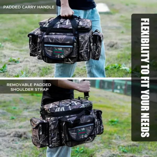 Sac de pêche à bandoulière camouflage – rangement équipement mer et carpe