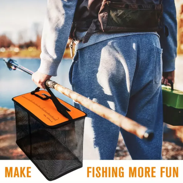 Panier de pêche flottant pliable avec filet à séchage rapide et poignée renforcée