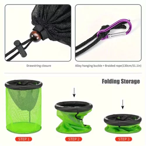 Bourriche de pêche avec panier, filet et flotteur – rangement poissons pratique