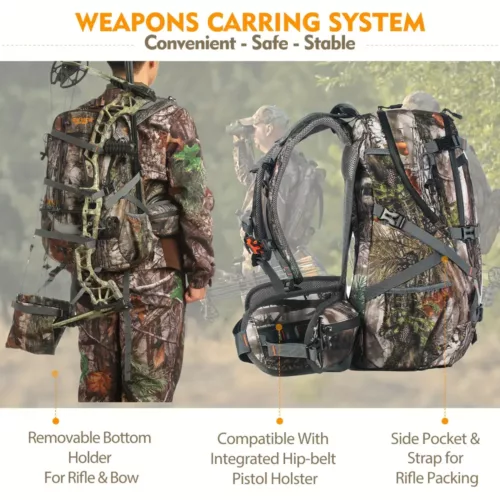Sac à dos camouflage imperméable pour chasse en toile résistante avec housse pluie