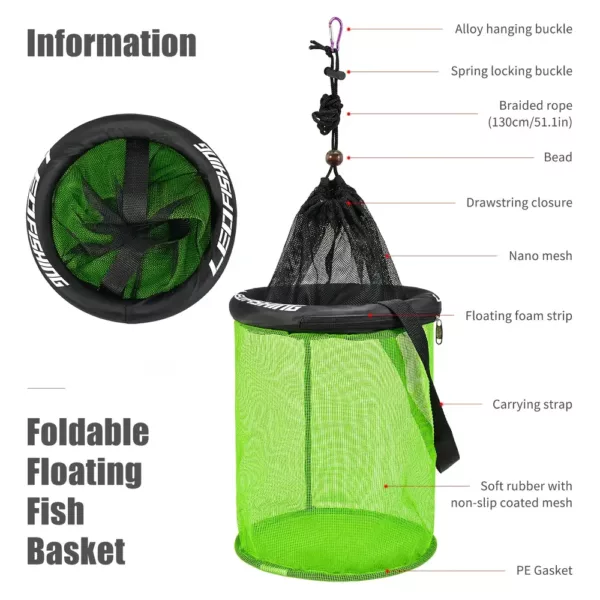 Panier de pêche flottant pour poissons – filet maillage nylon robuste